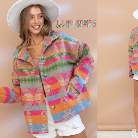 THE TOPSANNAH LADIES AZTEC PRINT JACKET Jackets & Blazers - THE TOPSANNAH LADIES AZTEC PRINT JACKET